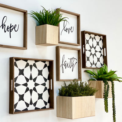 Sacred Geometry Pattern Stars Wooden Tray