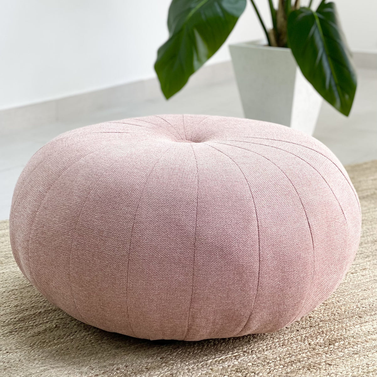Wide Round Big Pouf Pink Ottoman
