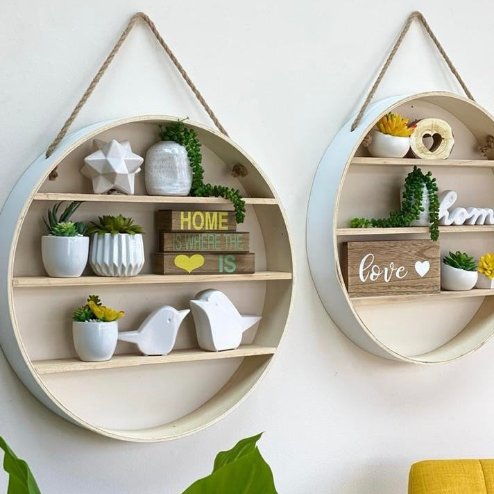 Wooden Round Hanging Rope Shelf