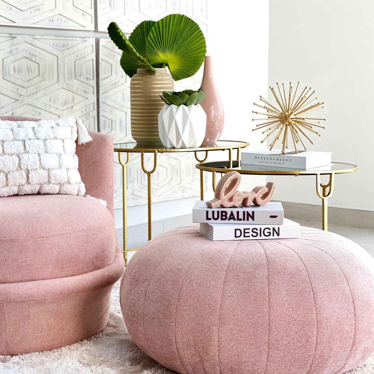 Wide Round Big Pouf Pink Ottoman