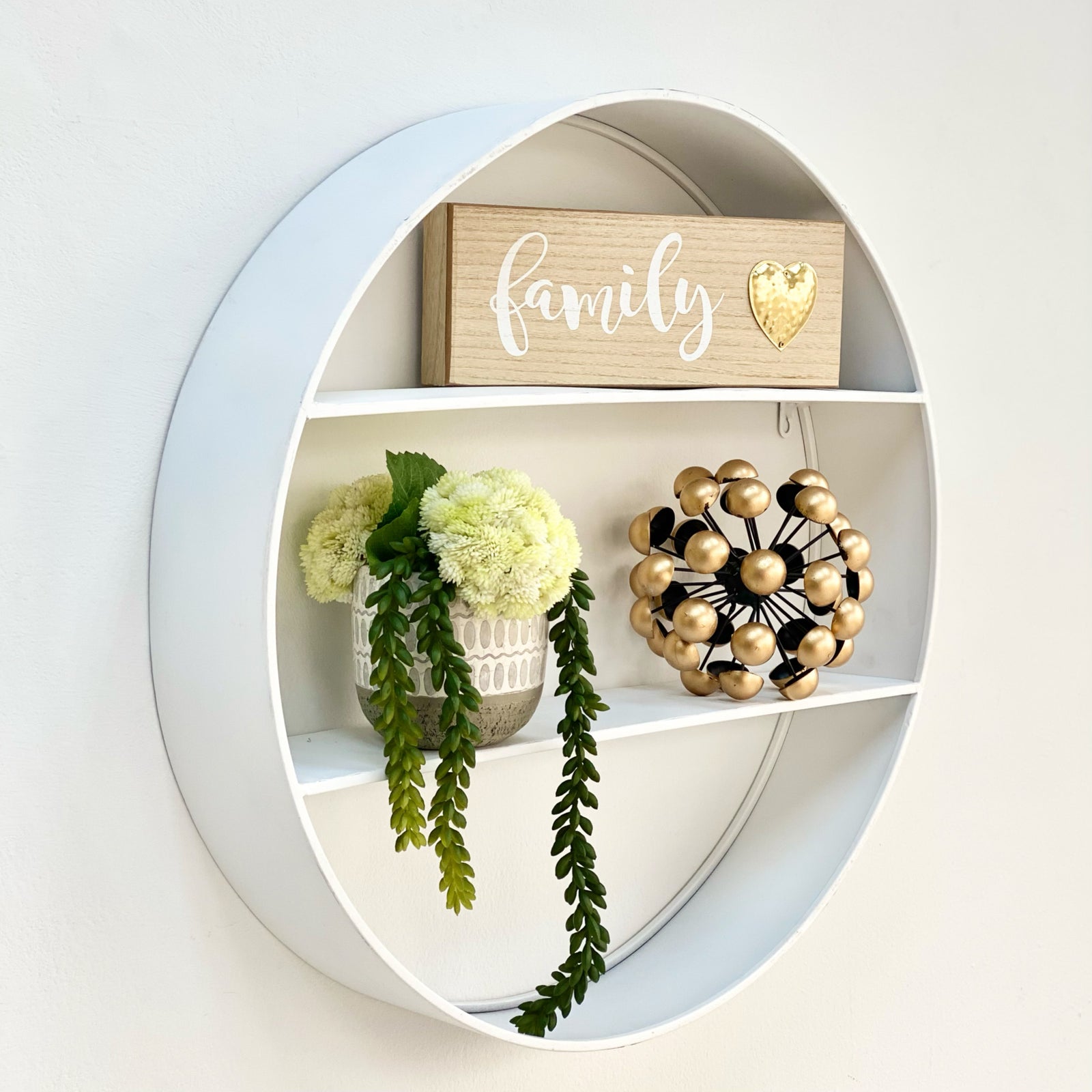 White Metal Round Wall Shelf