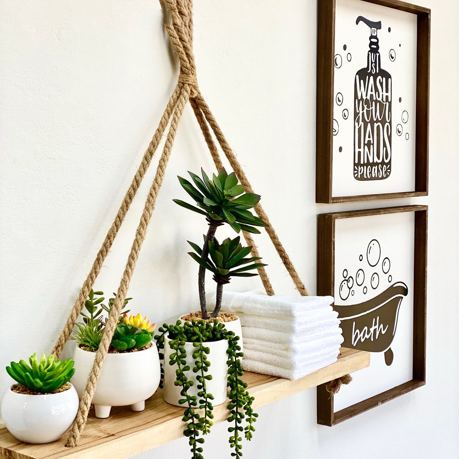 Wood Rectangle Hanging Rope Shelf 31.5"