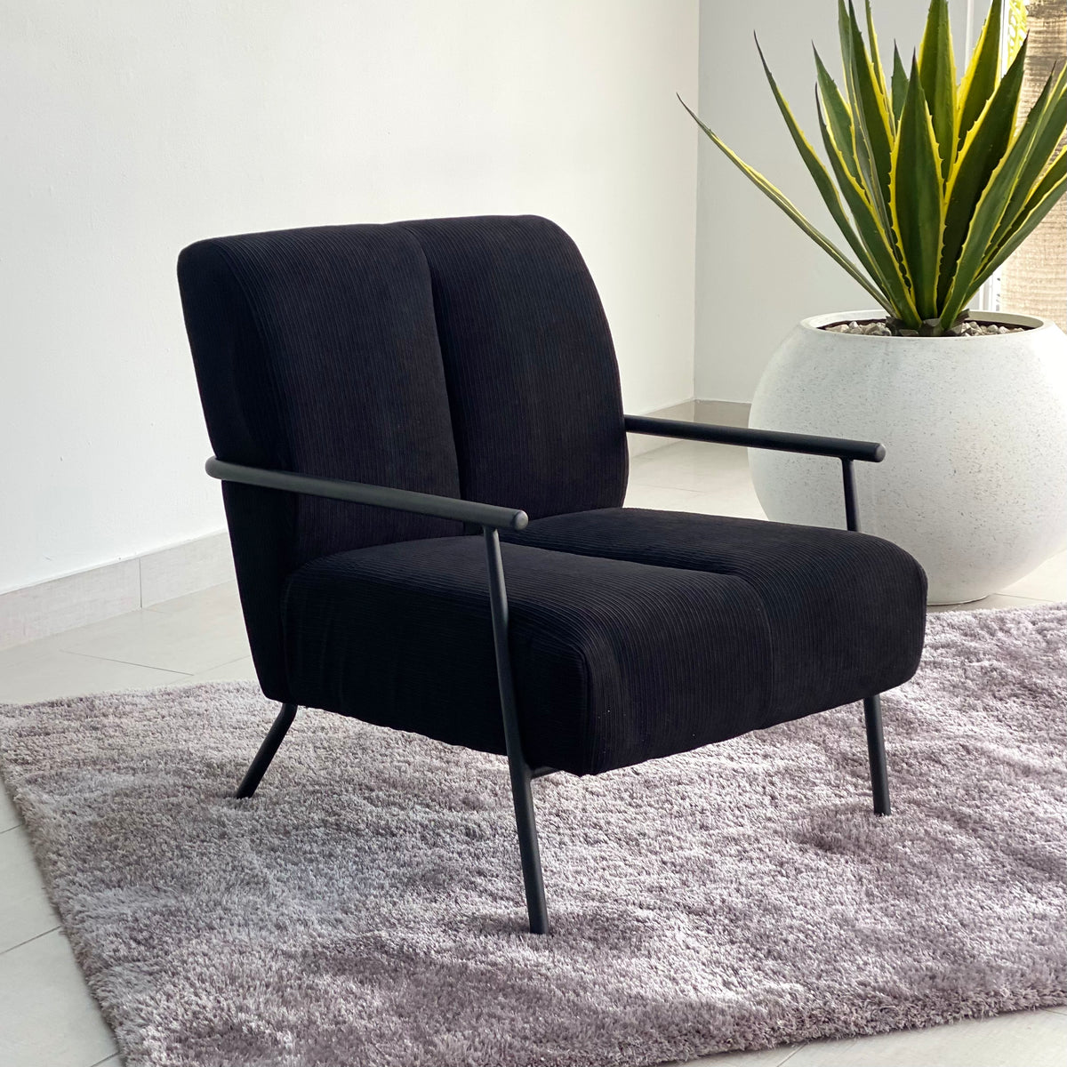 Moderna Lounge Chair Black Corduroy Fabric