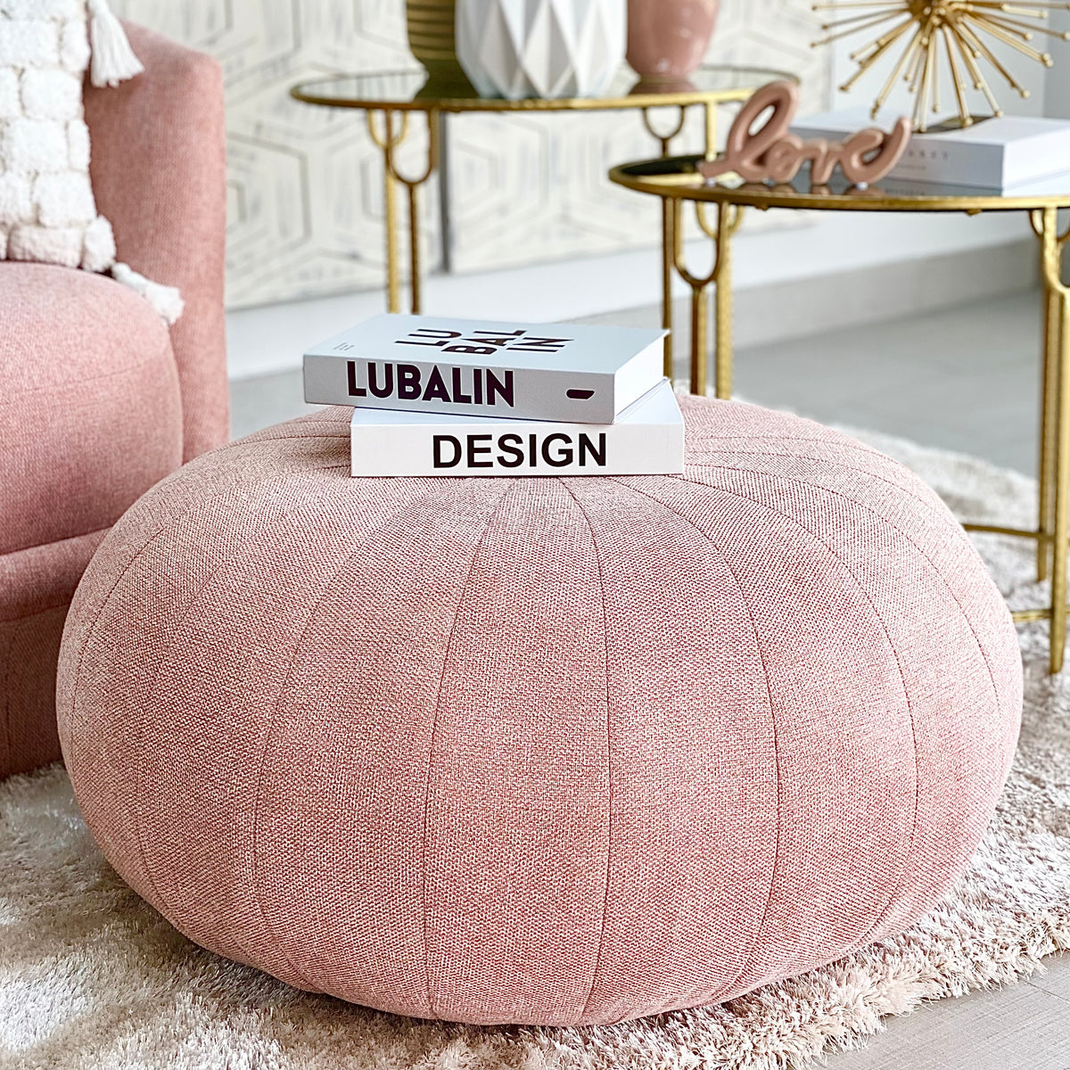 Wide Round Big Pouf Pink Ottoman