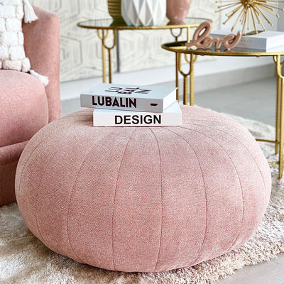 Wide Round Big Pouf Pink Ottoman