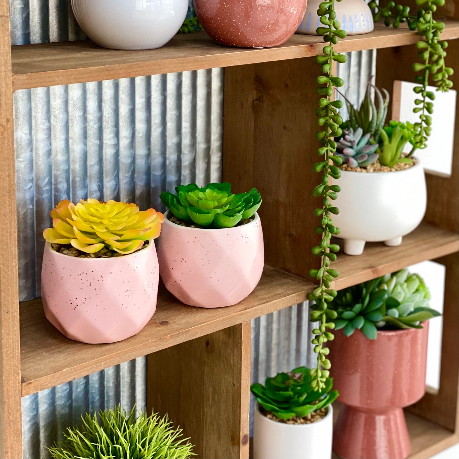 Atlantis Potted Faux Yellow Succulent Pink Pot