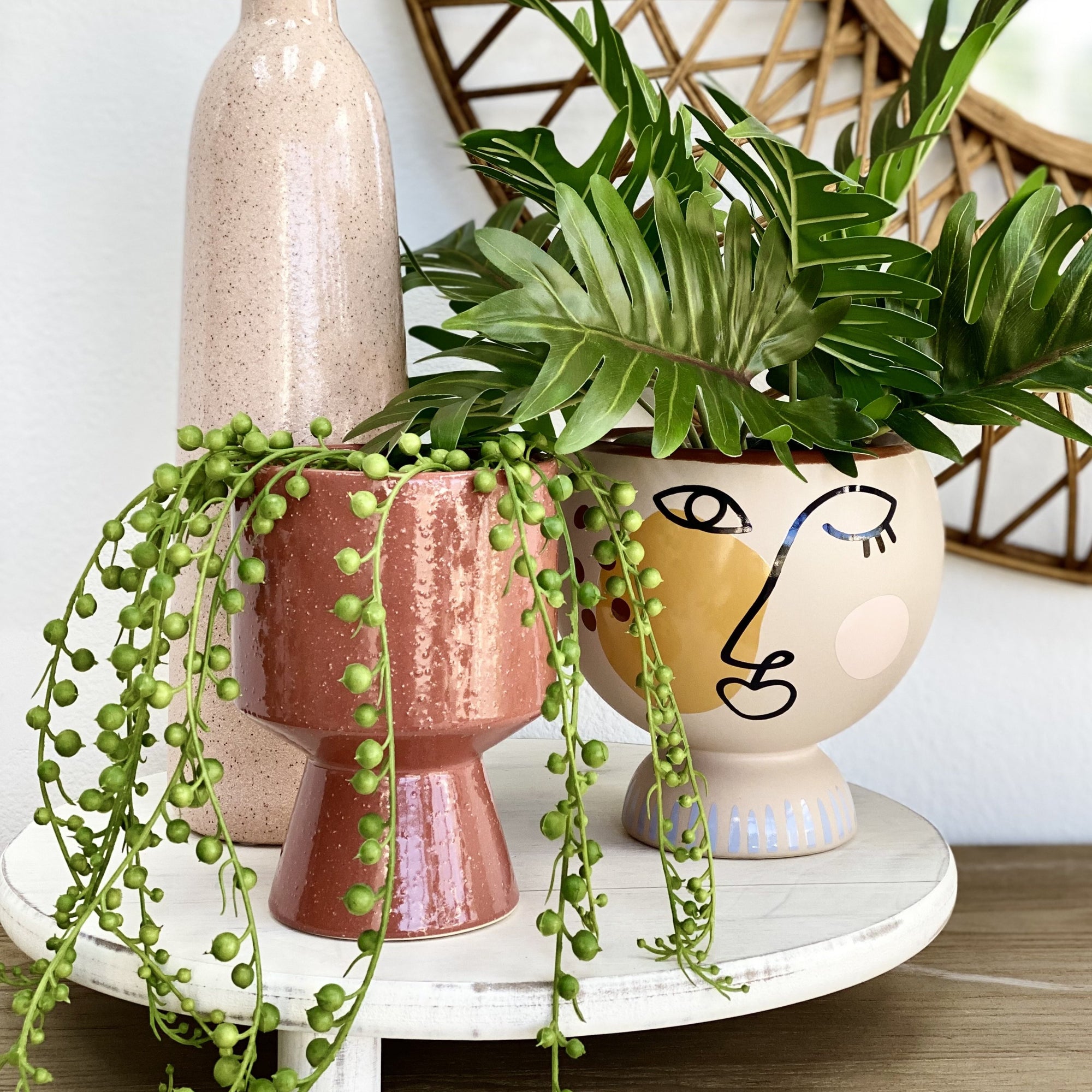 Woman Color Face Bellied Round Ceramic Vase