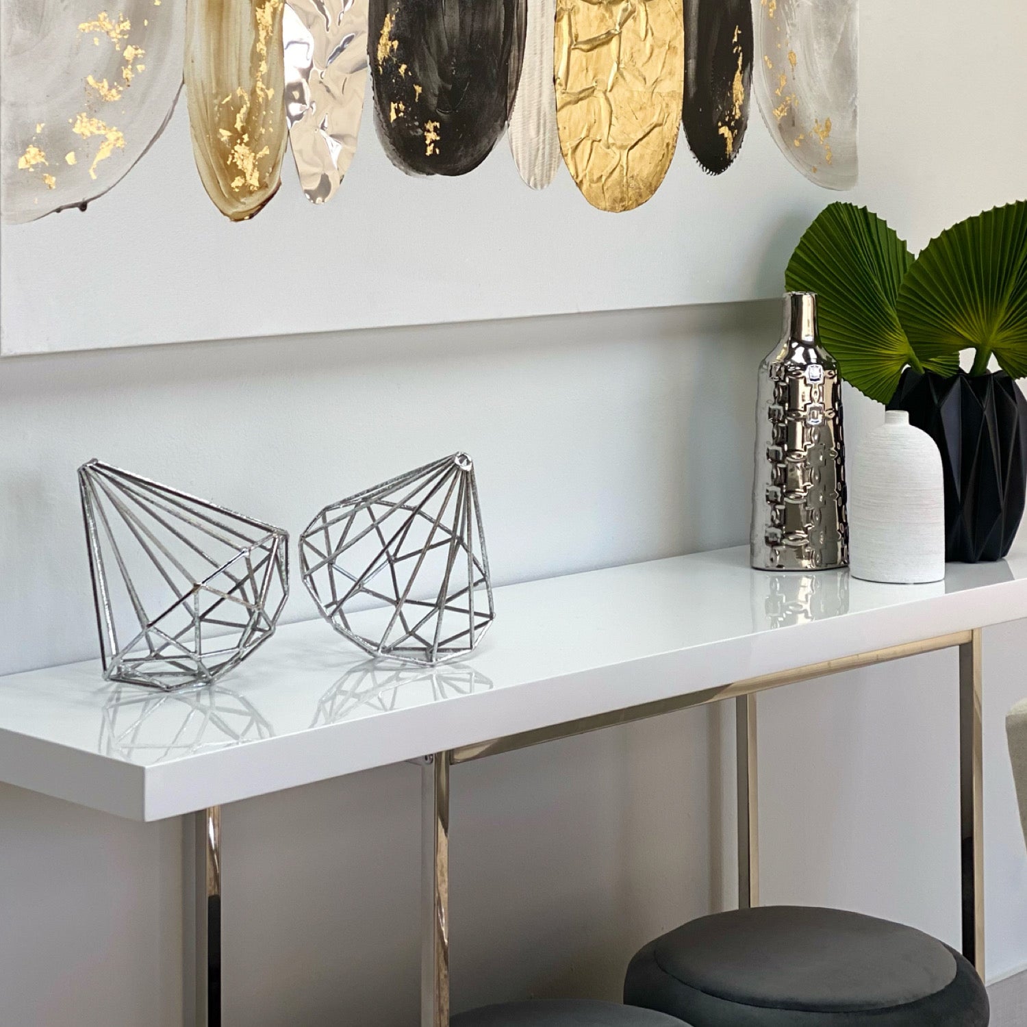 Silver Diamond Sculpture Table Decor